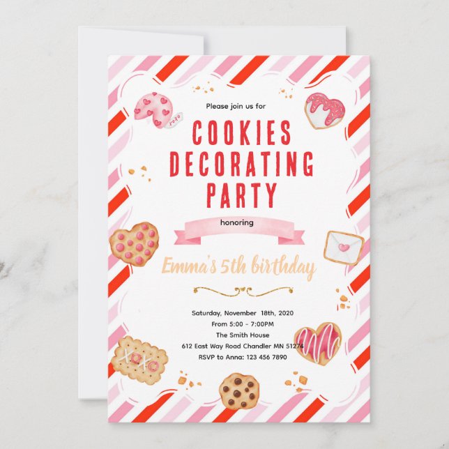 Invitación a fiesta de decoración de galletas de S (Anverso)