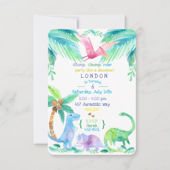 Invitación a fiesta de dinosaurios (Anverso)
