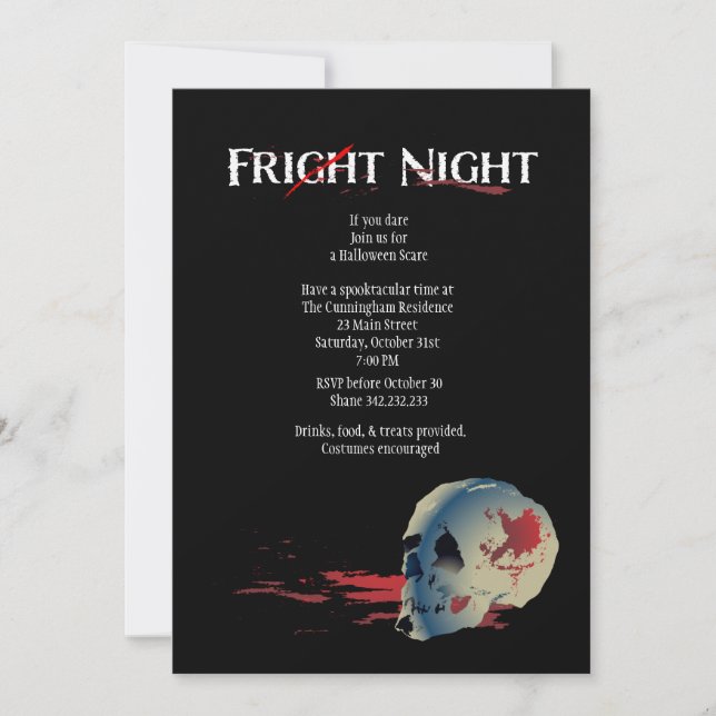 Invitación a fiesta de disfraces de cráneo de Hall (Anverso)