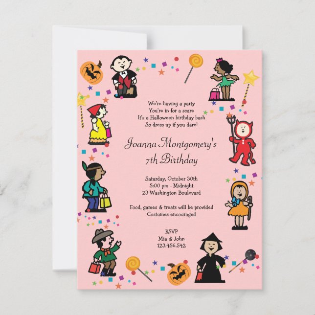 Invitación a fiesta de disfraces de cumpleaños de  (Anverso)