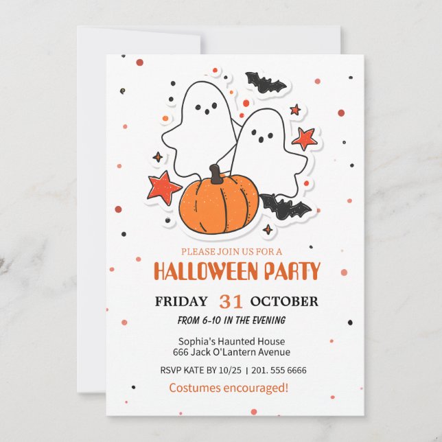 Invitación a fiesta de disfraces de Halloween (Anverso)