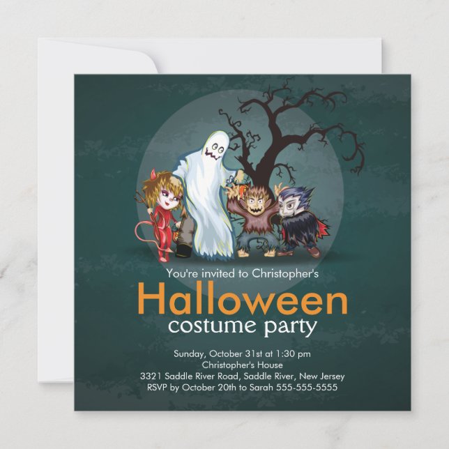 Invitación a fiesta de disfraces de Halloween de m (Anverso)