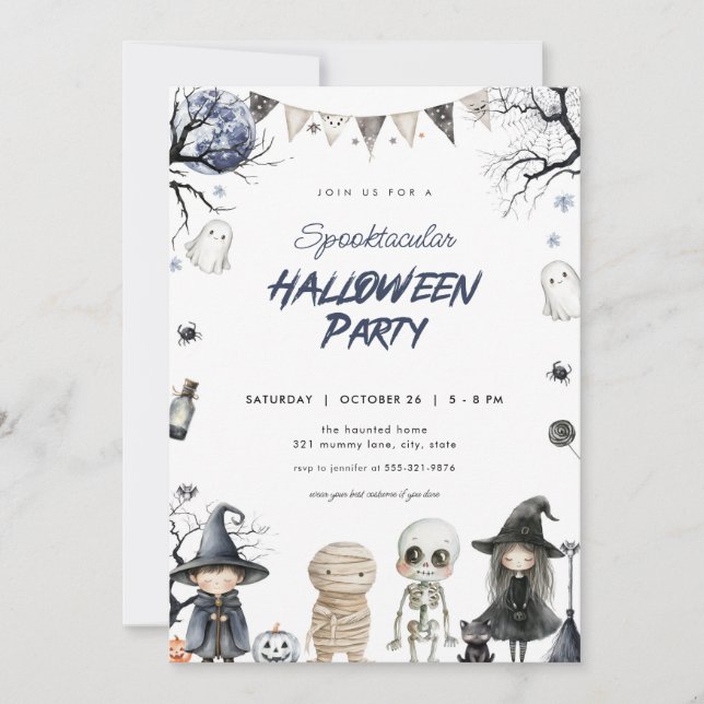 Invitación a fiesta de disfraces de Halloween en S (Anverso)