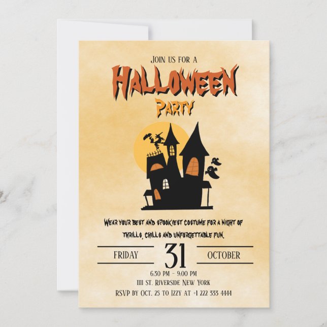 Invitación a fiesta de disfraces de Halloween Happ (Anverso)