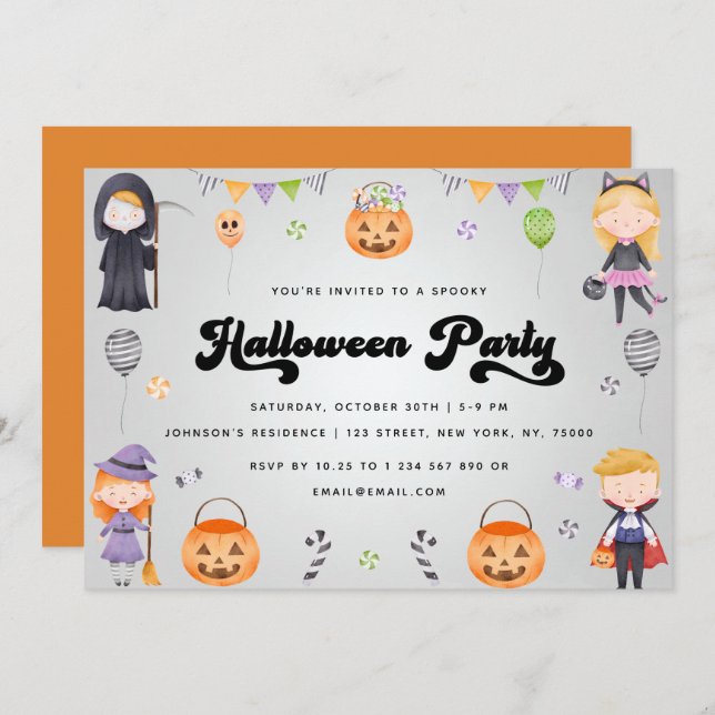 Invitación a Fiesta de disfraces de Halloween para (Anverso / Reverso)