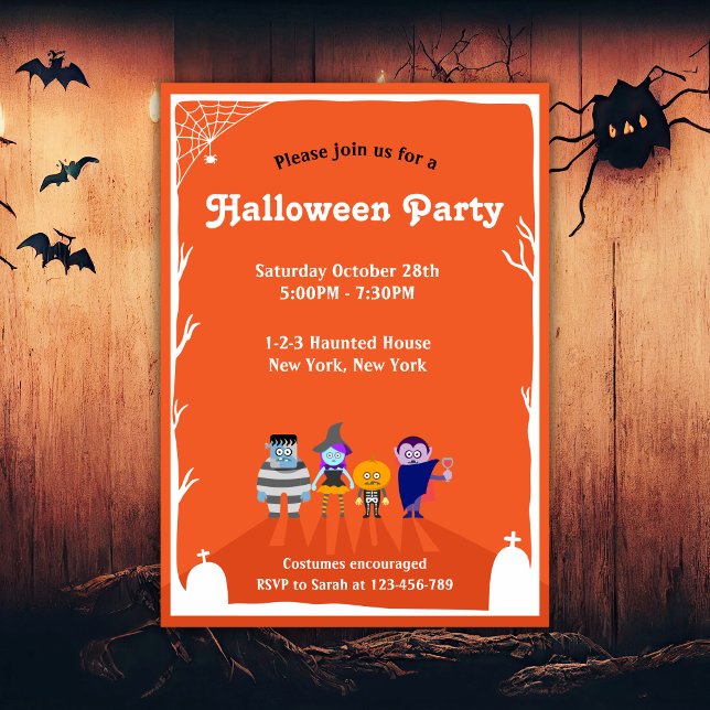 Invitación a fiesta de disfraces de Halloween para (Adorable Kids Halloween Party Invitation. Costume Party for Kids, Trick or Treat Party.)