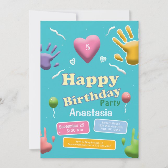 Invitación a fiesta de diversión de cumpleaños par (Anverso)