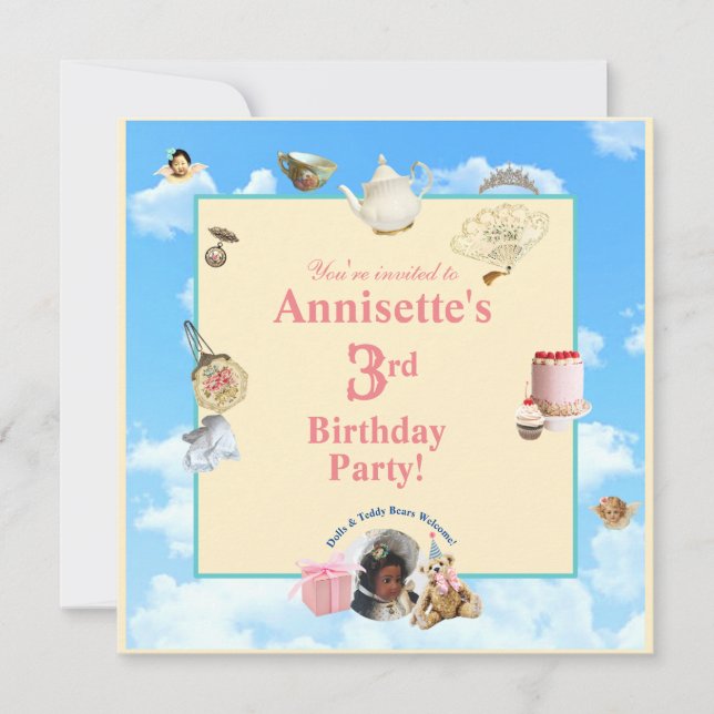 Invitación a Fiesta de Dolly Tea - Chica de cumple (Anverso)