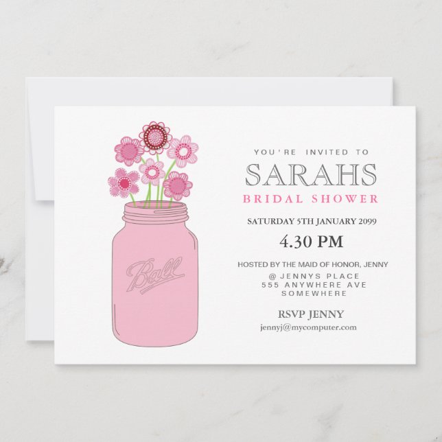 Invitación a Fiesta de ducha de novia de Mason Jar (Anverso)