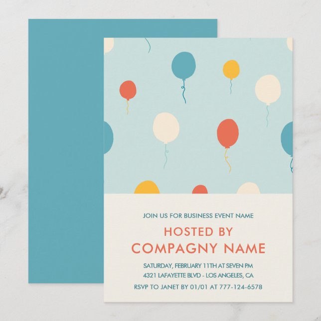 Invitación a fiesta de empresa Globos Moderna (Anverso / Reverso)