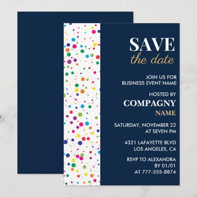 Invitación a fiesta de empresa Guardar la fecha Co (Anverso / Reverso)