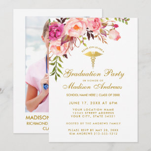 Invitación a Fiesta de enfermeras florales rosadas