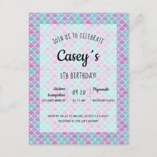 Invitación a fiesta de escalas de sirena de Pastel