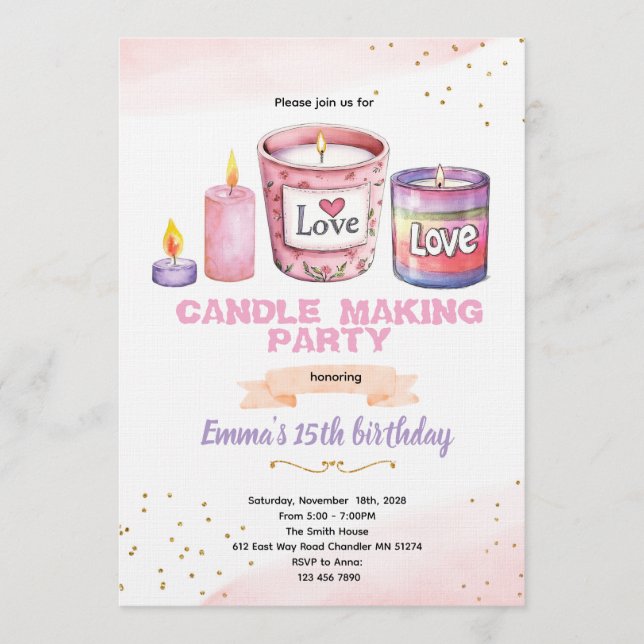 invitación a fiesta de fabricación de velas (Anverso)