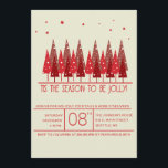 Invitación a Fiesta de feriado de árboles de navid<br><div class="desc">La invitación tiene un fondo amarillo pálido y cuenta con árboles de Navidad en varios tonos rojos cubiertos de copos de nieve blancos. ¡Esta hermosa tarjeta puede ser usada para invitaciones de Navidades/Fiestas de feriado o incluso para invitaciones de Navidades a la casa abierta!</div>