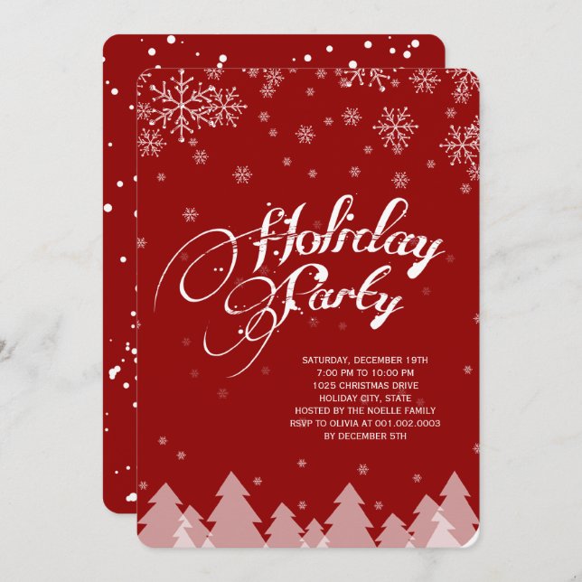 Invitación a fiesta de feriado de copas de nieve e (Anverso / Reverso)