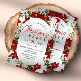 Invitación a fiesta de feriado de flores rojas par