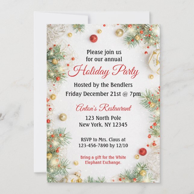 Invitación a fiesta de feriado de Navidades (Anverso)