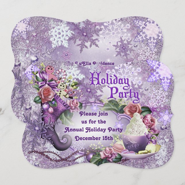 Invitación a fiesta de feriado de Navidades (Anverso / Reverso)