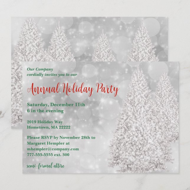 Invitación a fiesta de feriado de Navidades blanco (Anverso / Reverso)