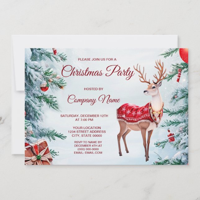 Invitación a fiesta de feriado de Navidades de ren (Anverso)