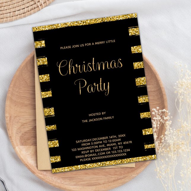 Invitación a fiesta de feriado de Navidades Purpur (Gold Glitter Christmas Invitations)