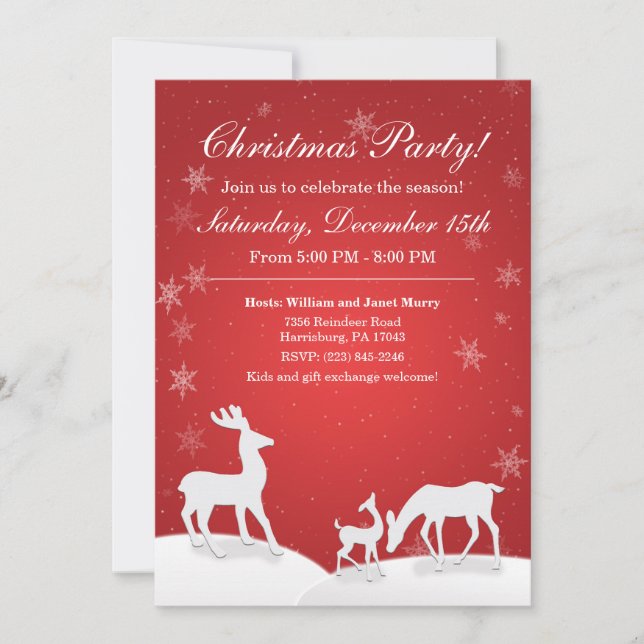 Invitación a fiesta de feriado de renos blancos y  (Anverso)