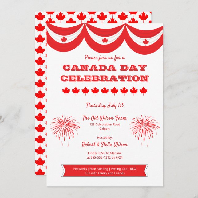 Invitación a fiesta de feriado por el Día de Canad (Anverso / Reverso)