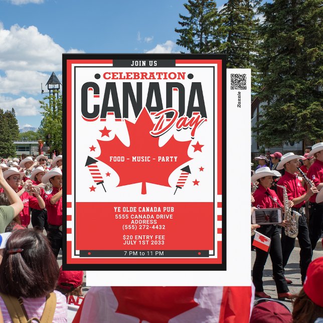 Invitación a fiesta de feriado por el Día de la Ce (Add your party place to this celbration Canada Day postcard.)