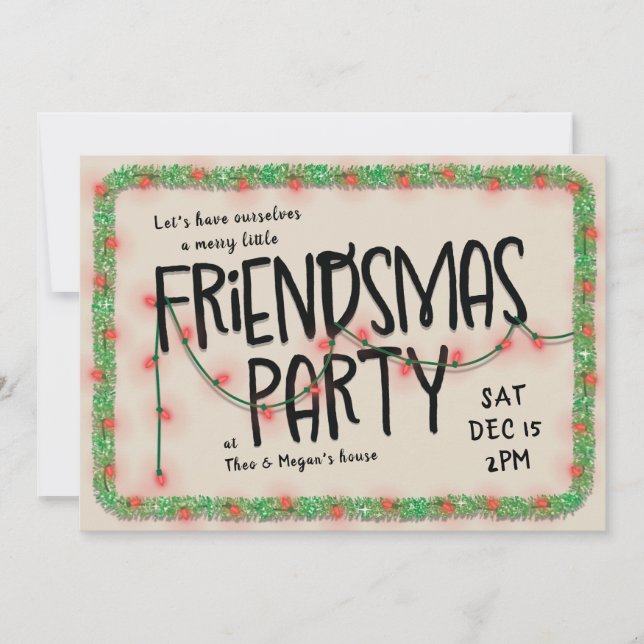 Invitación a Fiesta de Friendsmas | Luces de cuerd (Anverso)
