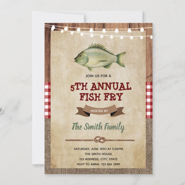 Invitación a fiesta de frívola de pescado barbacoa (Anverso)