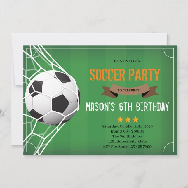 Invitación a fiesta de fútbol adorable (Anverso)