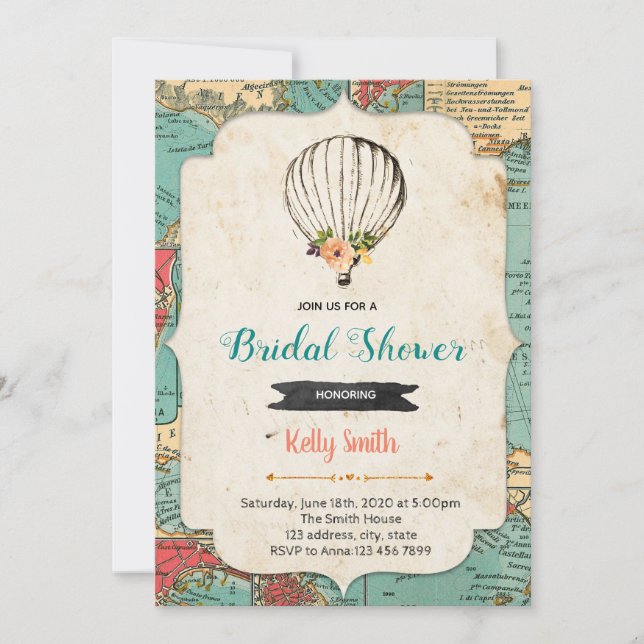 invitación a fiesta de globo aerostático de mapa a (Anverso)