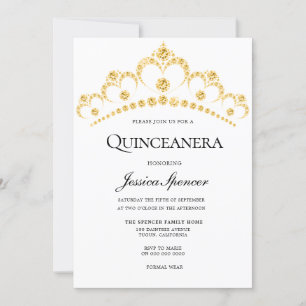 Invitación a Fiesta de Gold Diamond Tiara Quincean