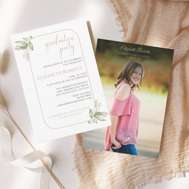 Invitación a Fiesta de Grad Grad Gold Gold Eucalyp (Subido por el creador)