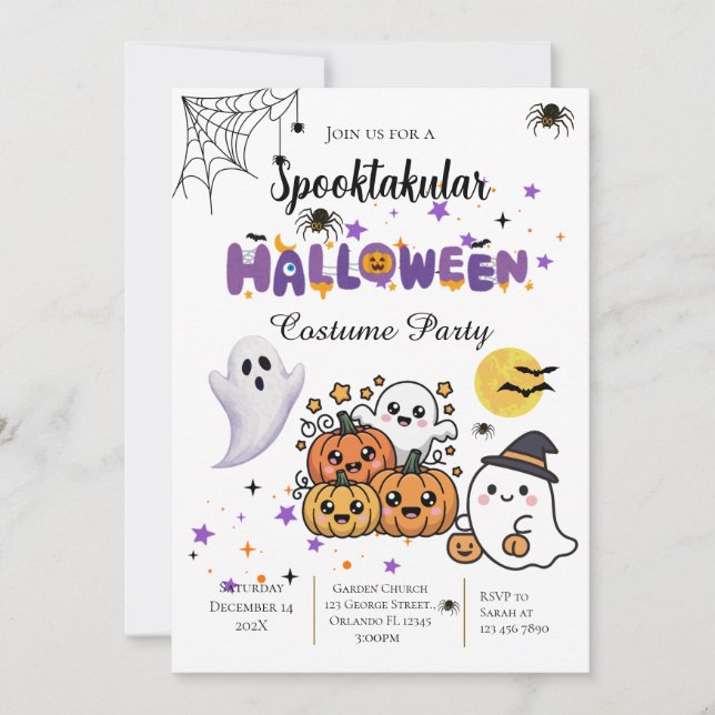 invitación a fiesta de Halloween con calaveras y f (Anverso)