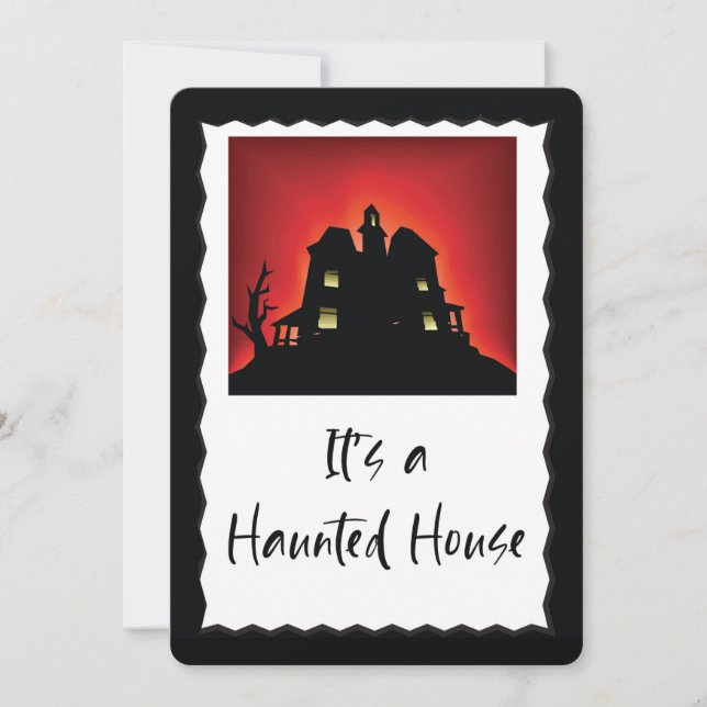 Invitación a fiesta de Halloween con casa embrujad (Anverso)