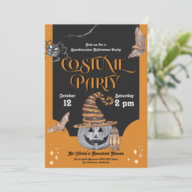Invitación a fiesta de Halloween con disfraces cut (Anverso de pie)