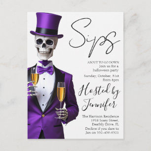 Invitación a fiesta de Halloween con esqueleto en 