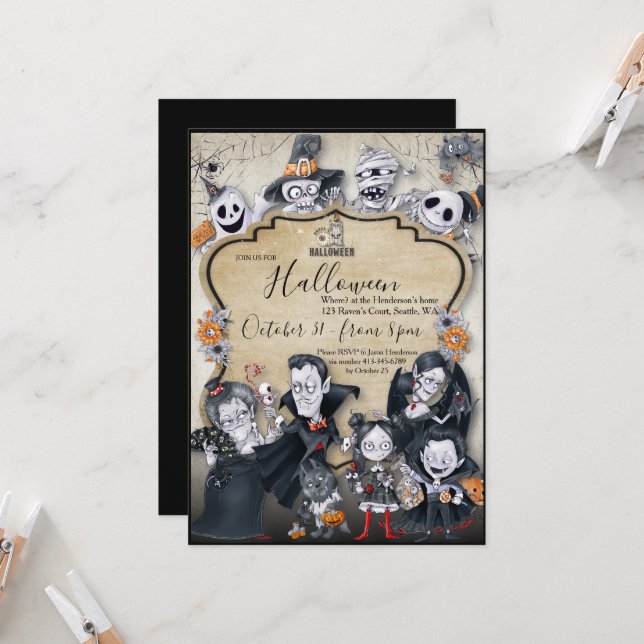 Invitación a fiesta de halloween con fantasía (Anverso/Reverso In Situ)
