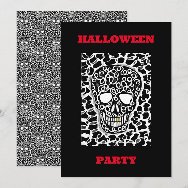 Invitación a fiesta de Halloween con imagen de cal (Anverso / Reverso)