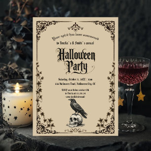 Invitación a fiesta de Halloween Cuervo gótico v