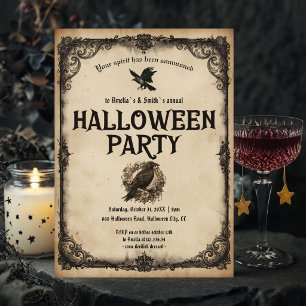Invitación a fiesta de Halloween Cuervo gótico v