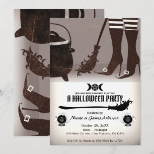 Invitación a fiesta de Halloween de bruja vintage