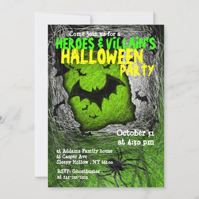 Invitación a fiesta de Halloween de Hero Villian (Anverso)