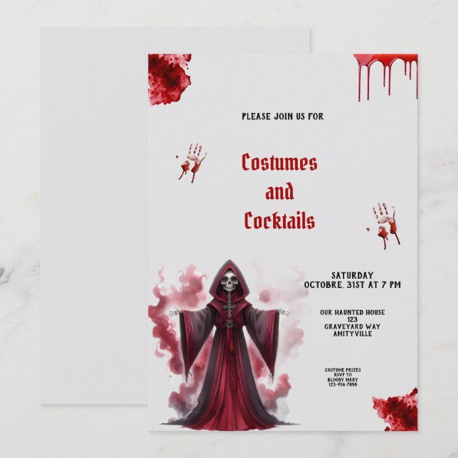 INVITACIÓN A FIESTA DE HALLOWEEN DE SANGRE Y ESQUE (Anverso / Reverso)