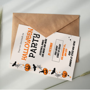 Invitación a fiesta de Halloween divertida naranja