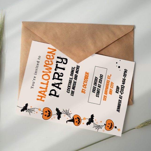 Invitación a fiesta de Halloween divertida naranja (Subido por el creador)