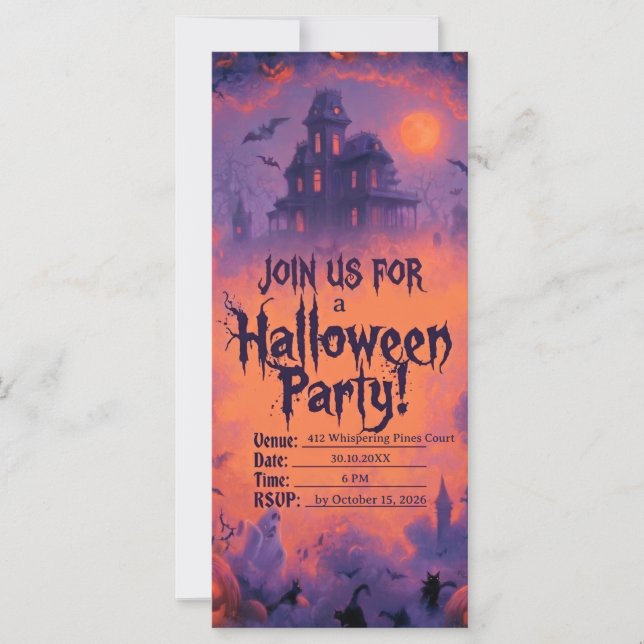 Invitación a fiesta de Halloween espeluznante con  (Anverso)