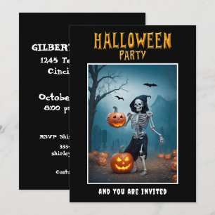 Invitación a fiesta de Halloween Esqueleto con Cal
